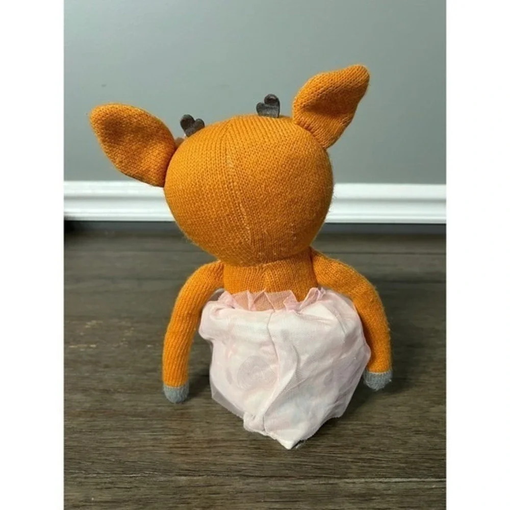 The Peanut Shell Knit Woodland Whimsy Fawn Plush Deer Orange Pink Tutu Toy